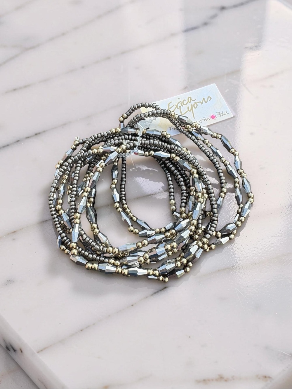 Erica Lyons Gray and Gold Layered Beaded Bracelet Set
